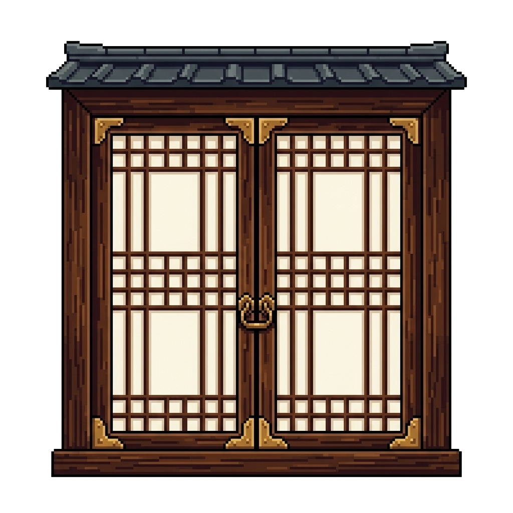 Door role represented by a traditional Korean lattice door illustration